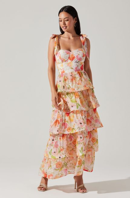 Zirconia Tie Strap Tiered Dress